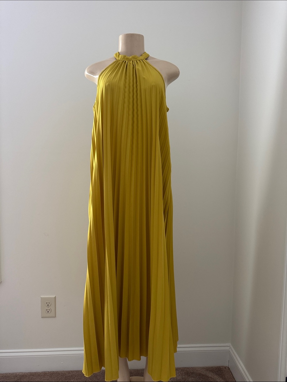 SHEIN | Pleated Halter Maxi Dress in Mustard Yellow